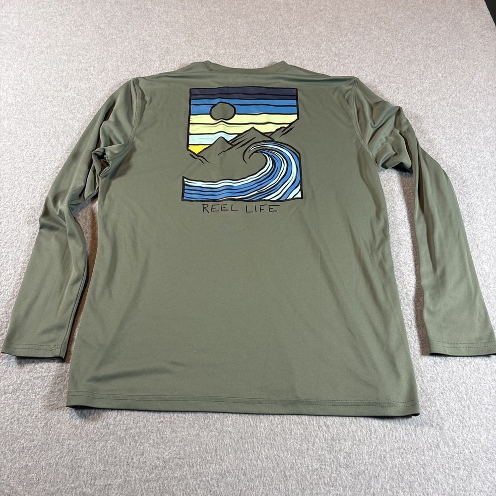 Reel Life Green Long Sleeve Sun Protecting Shirt Lightweight Men's Sz M Wave - Picture 12 of 12